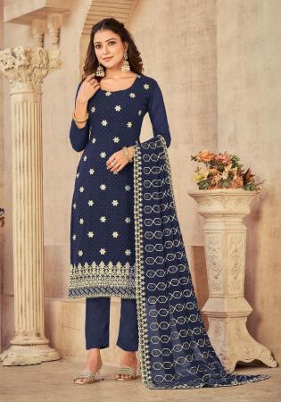 Picture of Georgette Navy Blue Straight Cut Salwar Kameez