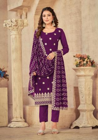 Picture of Taking Georgette Purple Straight Cut Salwar Kameez