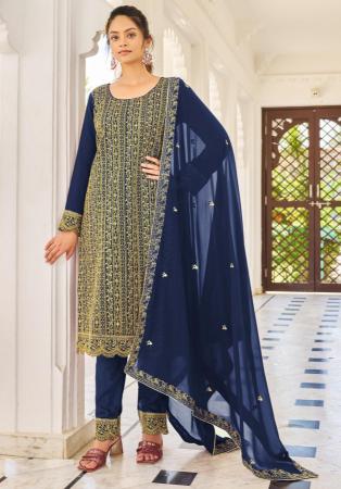 Picture of Georgette Midnight Blue Straight Cut Salwar Kameez