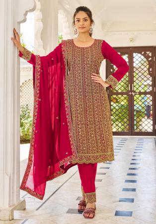 Picture of Georgette Light Coral Straight Cut Salwar Kameez