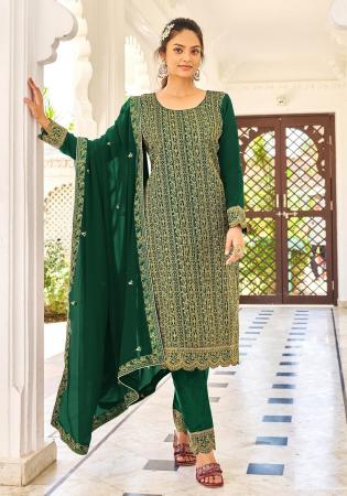 Picture of Georgette Forest Green Straight Cut Salwar Kameez