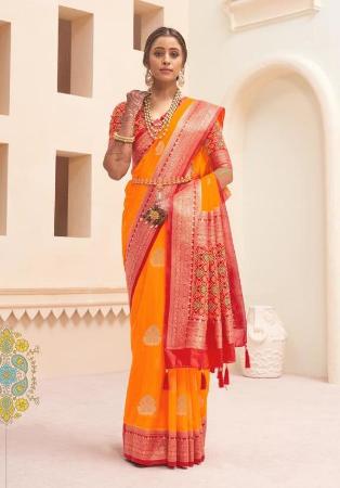 Picture of Stunning Silk Dark Orange Saree