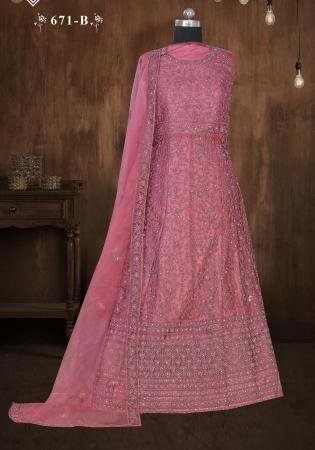 Picture of Wonderful Net Rosy Brown Anarkali Salwar Kameez