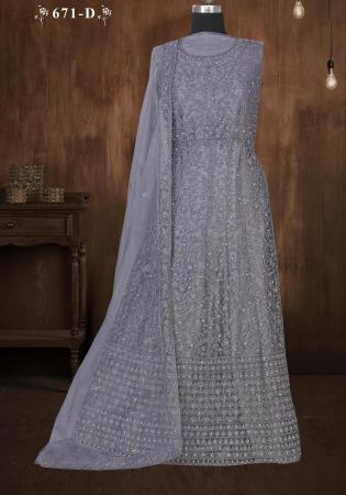 Picture of Elegant Net Slate Grey Anarkali Salwar Kameez