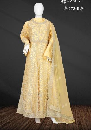 Picture of Enticing Net Pale Golden Rod Anarkali Salwar Kameez