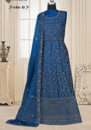 Picture of Comely Net Midnight Blue Anarkali Salwar Kameez