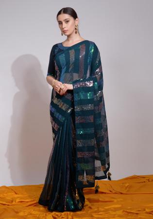 Picture of Splendid Georgette Midnight Blue Saree