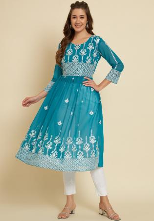 Picture of Bewitching Georgette Dark Cyan Kurtis & Tunic