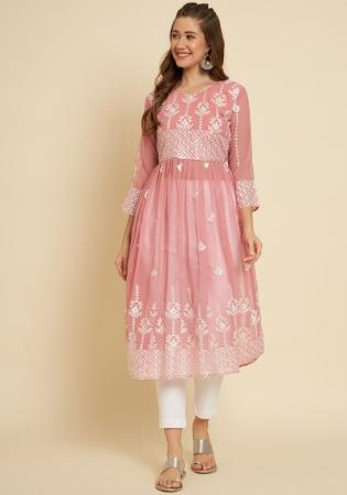 Picture of Comely Georgette Dark Salmon Kurtis & Tunic