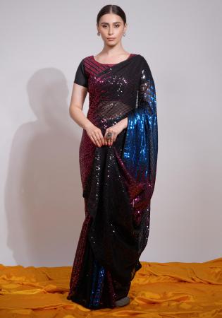 Picture of Well Formed Georgette Black Saree