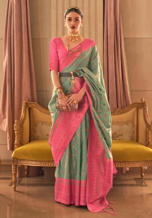 Picture of Well Formed Silk Dark Sea Green Saree