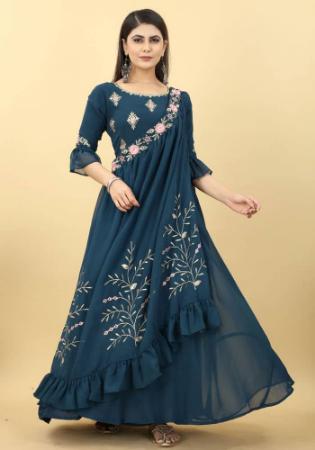 Picture of Crepe & Georgette Dark Slate Grey Readymade Gown