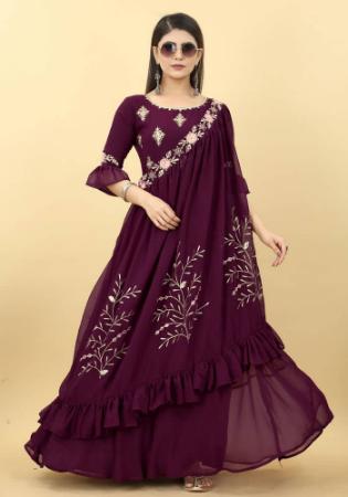 Picture of Appealing Crepe & Georgette Maroon Readymade Gown