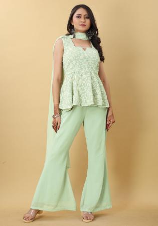 Picture of Cotton & Georgette Dark Sea Green Readymade Salwar Kameez