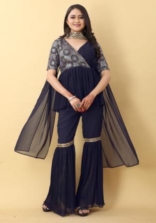 Picture of Cotton & Georgette Dark Slate Grey Readymade Salwar Kameez