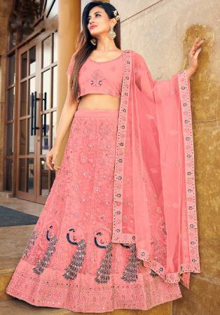 Picture of Grand Net Light Salmon Lehenga Choli