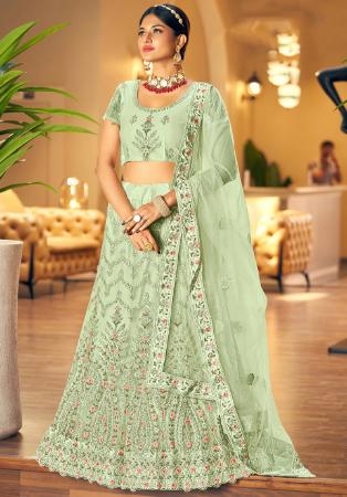 Picture of Taking Net Dark Sea Green Lehenga Choli