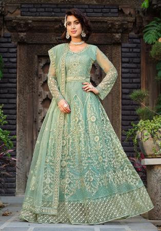 Picture of Elegant Net Dark Sea Green Anarkali Salwar Kameez