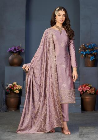 Picture of Enticing Satin Violet Straight Cut Salwar Kameez