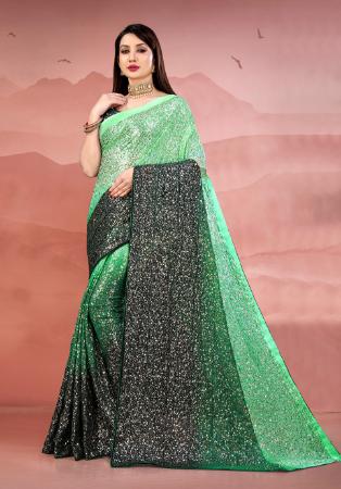 Picture of Beautiful Georgette Dark Sea Green Saree