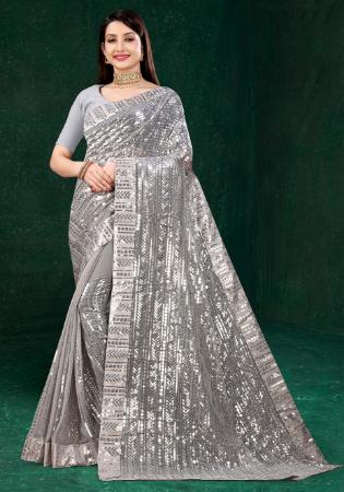 Picture of Gorgeous Georgette Silver Saree