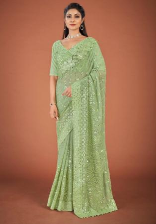 Picture of Elegant Georgette Dark Sea Green Saree