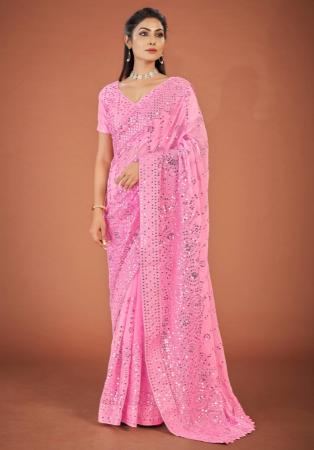 Picture of Wonderful Georgette Light Pink Saree