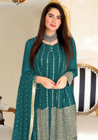 Picture of Georgette Steel Blue Straight Cut Salwar Kameez