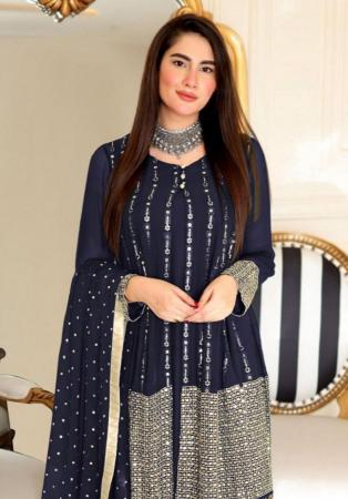 Picture of Georgette Dark Slate Blue Straight Cut Salwar Kameez