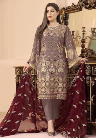 Picture of Wonderful Georgette Beige Straight Cut Salwar Kameez