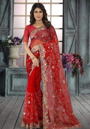 Picture of Pretty Net Red Saree