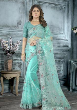 Picture of Magnificent Net Cadet Blue Saree