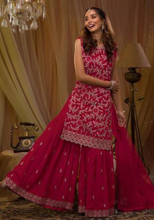 Picture of Alluring Georgette Maroon Straight Cut Salwar Kameez