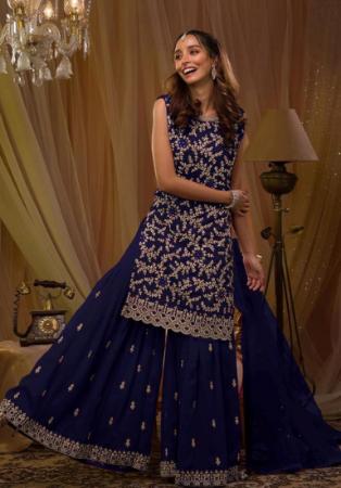 Picture of Georgette Midnight Blue Straight Cut Salwar Kameez