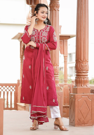 Picture of Delightful Cotton Maroon Readymade Salwar Kameez