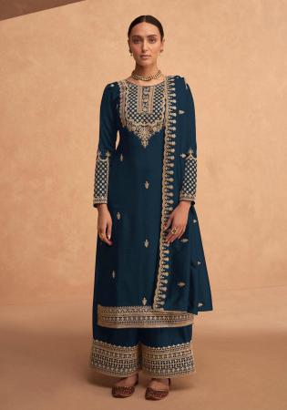 Picture of Georgette Dark Slate Grey Straight Cut Salwar Kameez