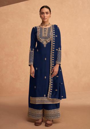 Picture of Georgette Midnight Blue Straight Cut Salwar Kameez