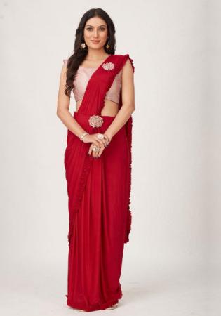 Picture of Gorgeous Lycra Dark Red Saree