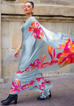 Picture of Delightful Crepe & Satin Light Steel Blue Saree