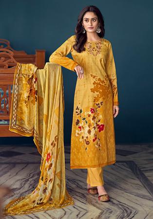 Picture of Splendid Satin Khaki Straight Cut Salwar Kameez