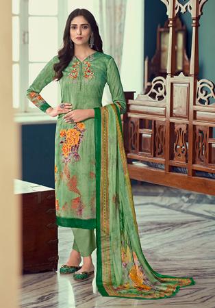 Picture of Satin Dark Sea Green Straight Cut Salwar Kameez