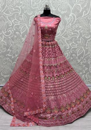 Picture of Appealing Net Dark Olive Green Lehenga Choli