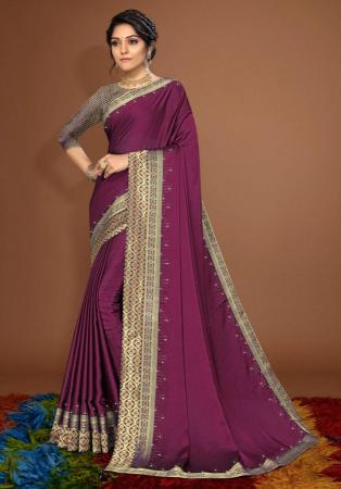 Picture of Resplendent Satin & Silk Dark Magenta Saree