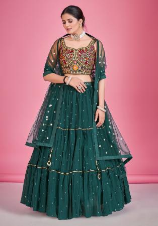 Picture of Sightly Georgette Dark Green Lehenga Choli