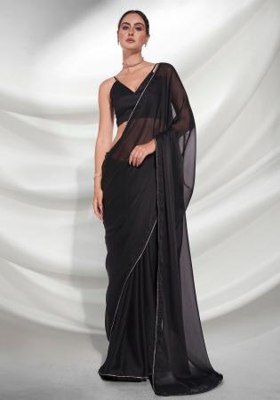 Picture of Stunning Georgette & Organza Black Saree