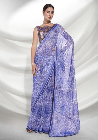 Picture of Lovely Chiffon & Net Light Steel Blue Saree