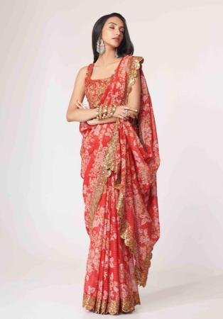 Picture of Amazing Organza Indian Red Saree