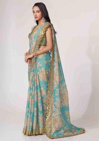 Picture of Grand Organza Cadet Blue Saree