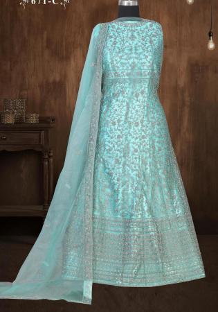 Picture of Bewitching Net Light Steel Blue Anarkali Salwar Kameez