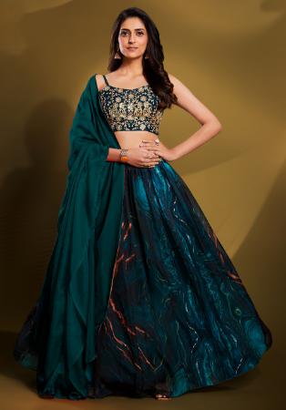 Picture of Good Looking Crepe & Silk Teal Lehenga Choli